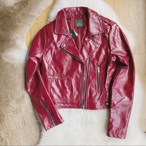 NWT Red patent faux leather biker jacket